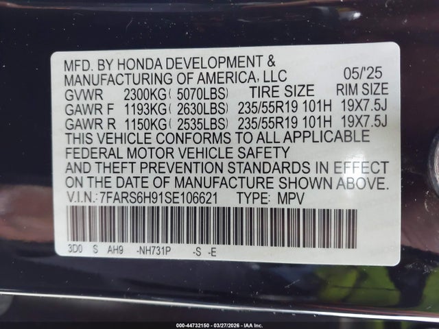 Aukcja sprzedaży 2025 Honda Cr-v Hybrid Sport Touring, vin: 7FARS6H91SE106621, numer aukcji: 44732150