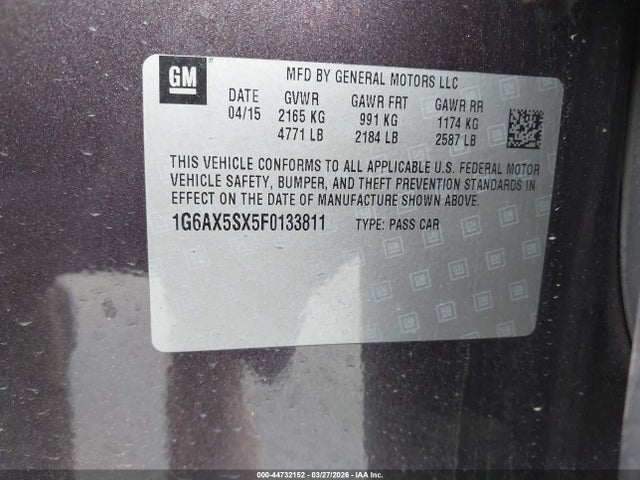 44732152 :رقم المزاد ، 1G6AX5SX5F0133811 vin ، 2015 Cadillac Cts Luxury مزاد بيع