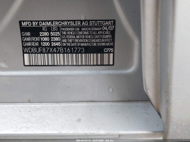 2007 Mercedes-benz E 350 4matic მანქანა იყიდება აუქციონზე, vin: WDBUF87X47B161773, აუქციონის ნომერი: 44732173
