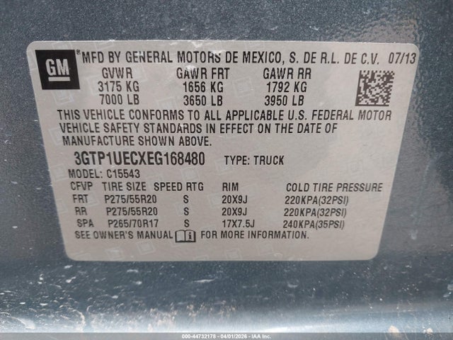 Продаж на аукціоні авто 2014 Gmc Sierra 1500 Sle, vin: 3GTP1UECXEG168480, номер лоту: 44732178