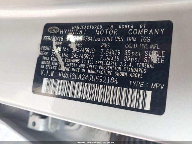 Aukcja sprzedaży 2018 Hyundai Tucson Value, vin: KM8J3CA24JU692184, numer aukcji: 44732186
