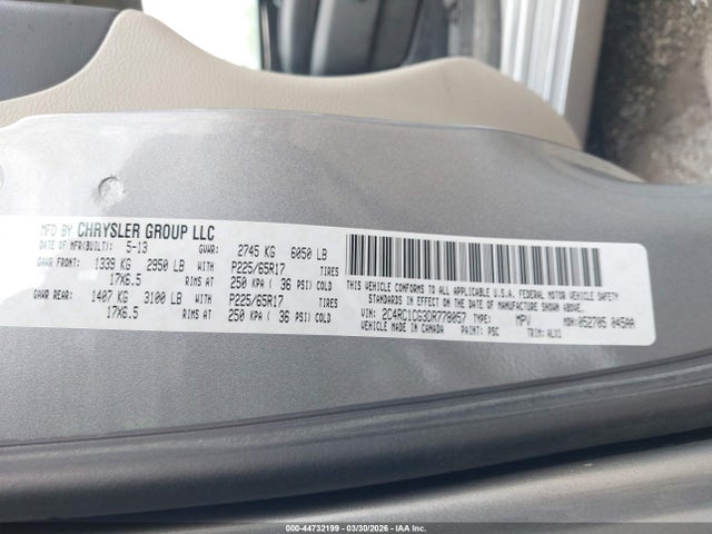 Aukcja sprzedaży 2013 Chrysler Town & Country Touring-l, vin: 2C4RC1CG3DR778057, numer aukcji: 44732199
