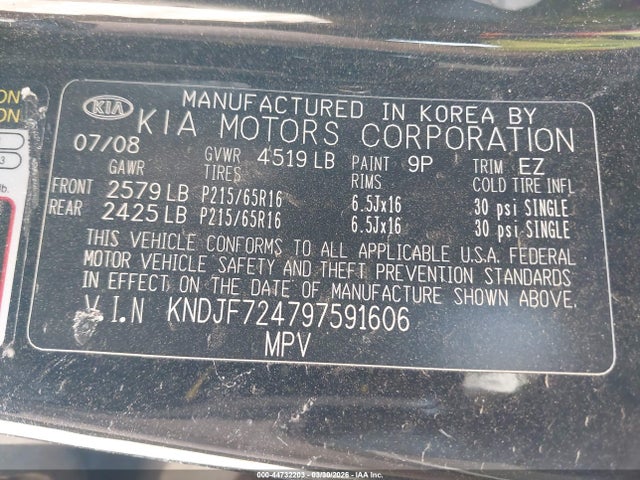 Aukcja sprzedaży 2009 Kia Sportage Lx, vin: KNDJF724797591606, numer aukcji: 44732203