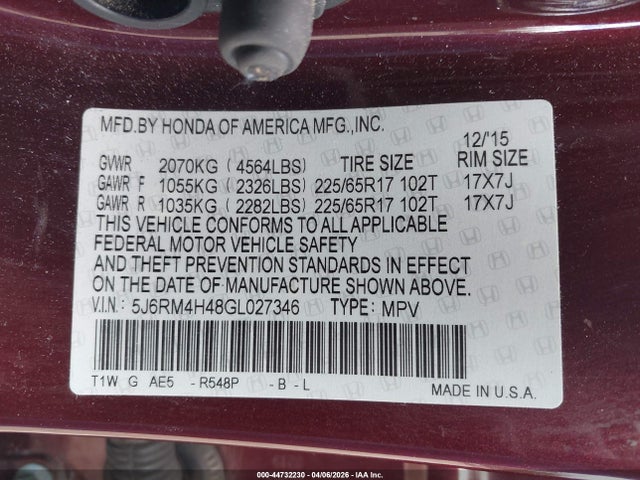 Honda CR-V SE 2016 5J6RM4H48GL027346 Image 9
