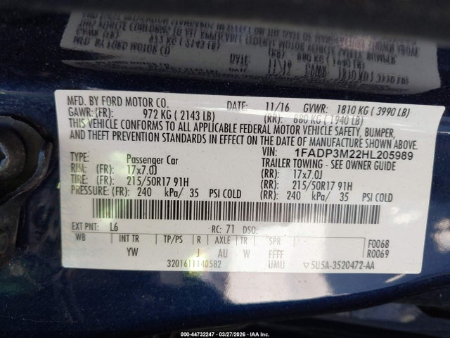 2017 FORD FOCUS 1FADP3M22HL205989 Photo 8