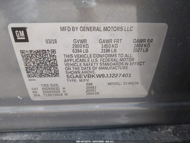 Продаж на аукціоні авто 2018 Buick Enclave Premium, vin: 5GAEVBKW9JJ227401, номер лоту: 44732278