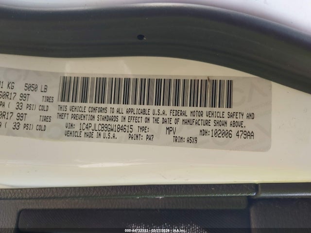 Aukcja sprzedaży 2016 Jeep Cherokee Latitude, vin: 1C4PJLCB9GW184615, numer aukcji: 44732333