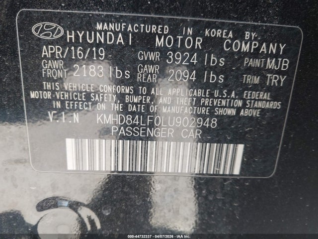 Продаж на аукціоні авто 2020 Hyundai Elantra Value Edition, vin: KMHD84LF0LU902948, номер лоту: 44732337