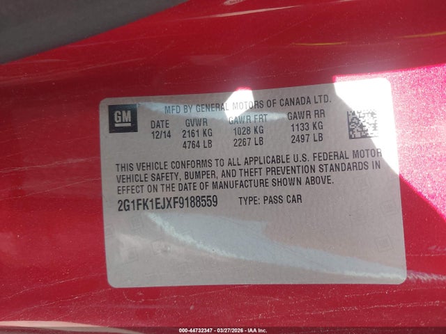 44732347 :رقم المزاد ، 2G1FK1EJXF9188559 vin ، 2015 Chevrolet Camaro 2ss مزاد بيع