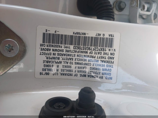 Продажа на аукционе авто 2016 Honda Civic Ex, vin: 19XFC2F79GE070633, номер лота: 44732351