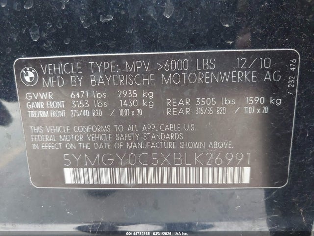 Продаж на аукціоні авто 2011 Bmw X5 M, vin: 5YMGY0C5XBLK26991, номер лоту: 44732365
