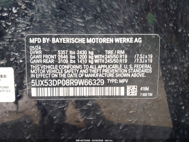 Aukcja sprzedaży 2024 Bmw X3 Xdrive30i, vin: 5UX53DP08R9W66329, numer aukcji: 44732368