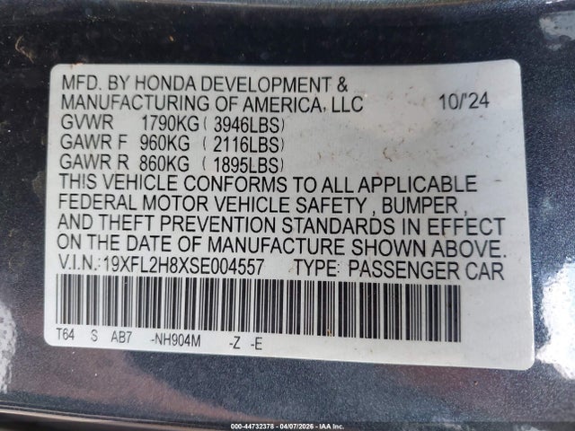 19XFL2H8XSE004557 Honda Civic Sedan Sport