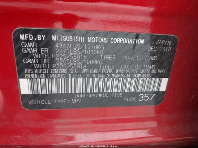 2019 MITSUBISHI OUTLANDER SPORT JA4AP4AU0KU017198 Photo 8