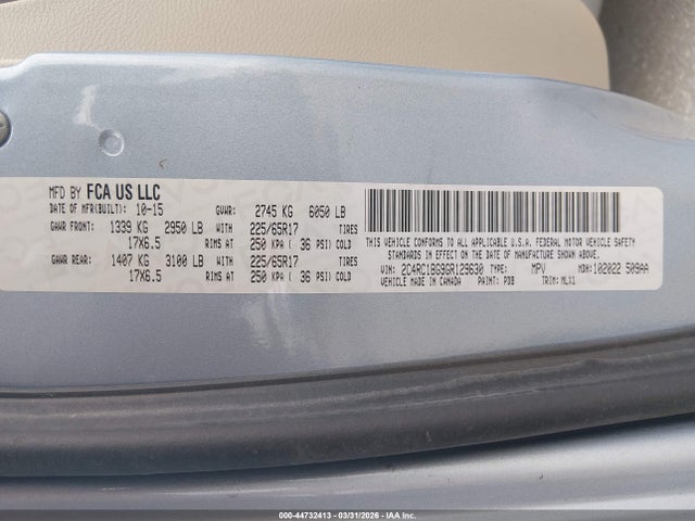 44732413 :رقم المزاد ، 2C4RC1BG9GR129630 vin ، 2016 Chrysler Town & Country Touring مزاد بيع