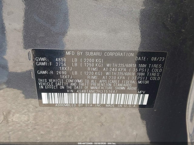 Продажа на аукционе авто 2024 Subaru Outback Limited, vin: 4S4BTANC2R3151647, номер лота: 44732459