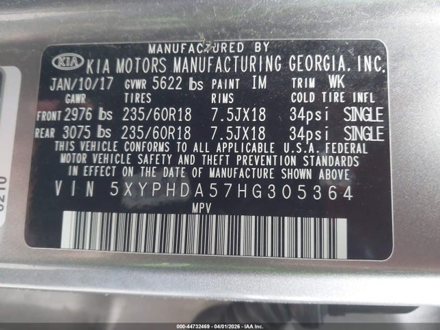 2017 KIA SORENTO 5XYPHDA57HG305364 Photo 8