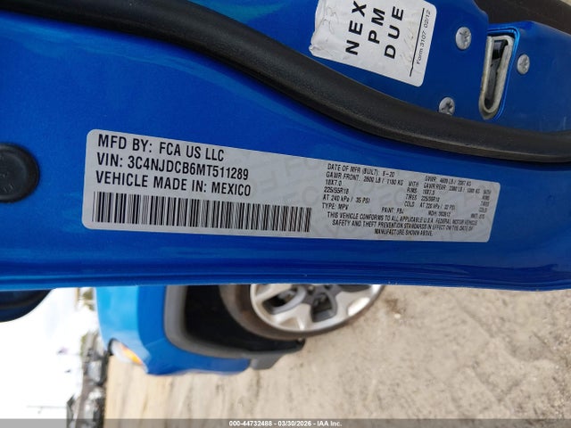 44732488 :رقم المزاد ، 3C4NJDCB6MT511289 vin ، 2021 Jeep Compass Limited 4x4 مزاد بيع