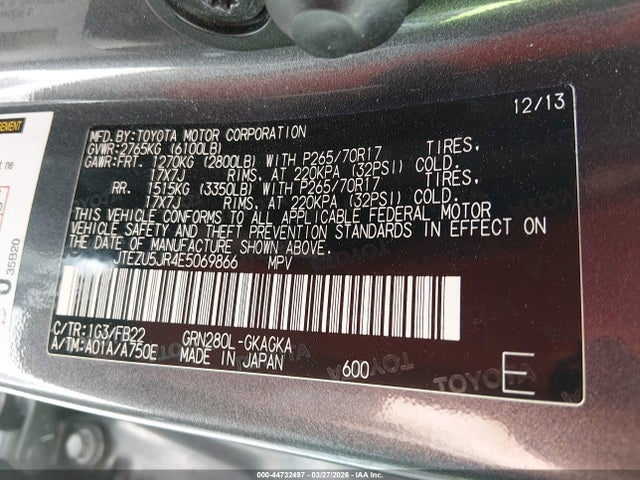 Aukcja sprzedaży 2014 Toyota 4runner Sr5, vin: JTEZU5JR4E5069866, numer aukcji: 44732497
