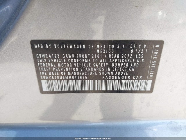 3VWC57BU5MM041635 Volkswagen Jetta 1.4t R-line/1.4t S/1.4t Se
