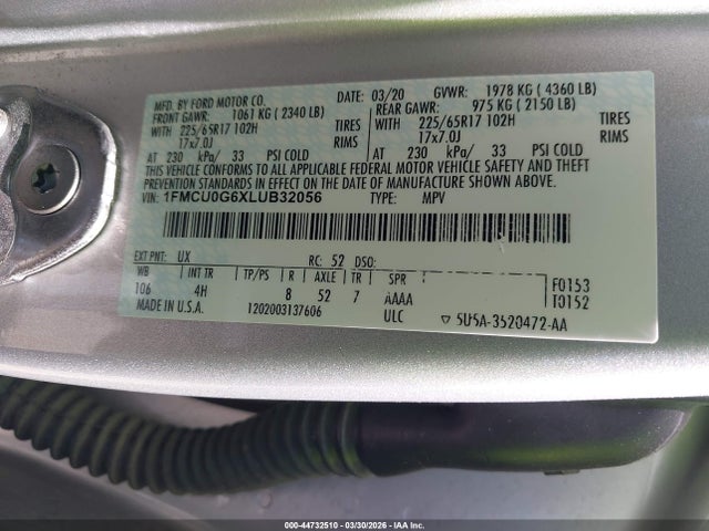Aukcja sprzedaży 2020 Ford Escape Se, vin: 1FMCU0G6XLUB32056, numer aukcji: 44732510