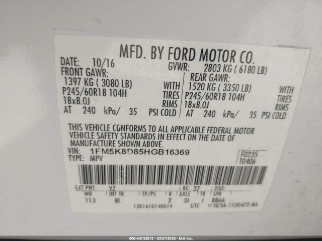 2017 FORD EXPLORER 1FM5K8D85HGB16369 Photo 8