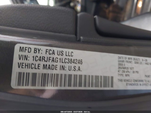 Продаж на аукціоні авто 2020 Jeep Grand Cherokee Altitude 4x4, vin: 1C4RJFAG1LC384246, номер лоту: 44732530