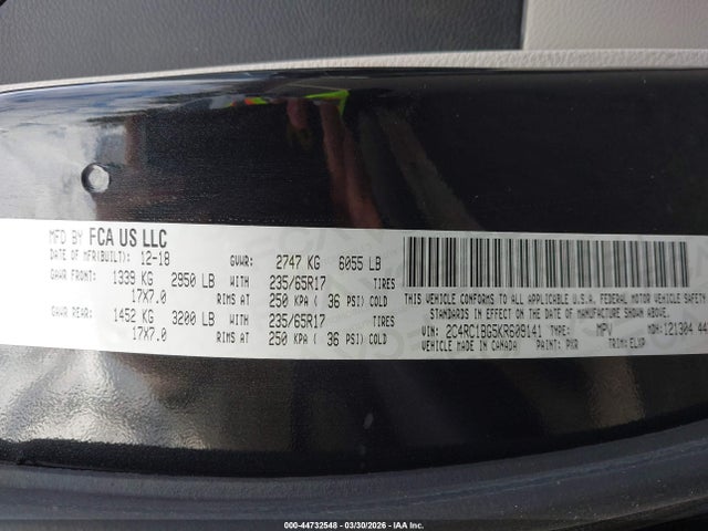 Aukcja sprzedaży 2019 Chrysler Pacifica Touring L, vin: 2C4RC1BG5KR609141, numer aukcji: 44732548