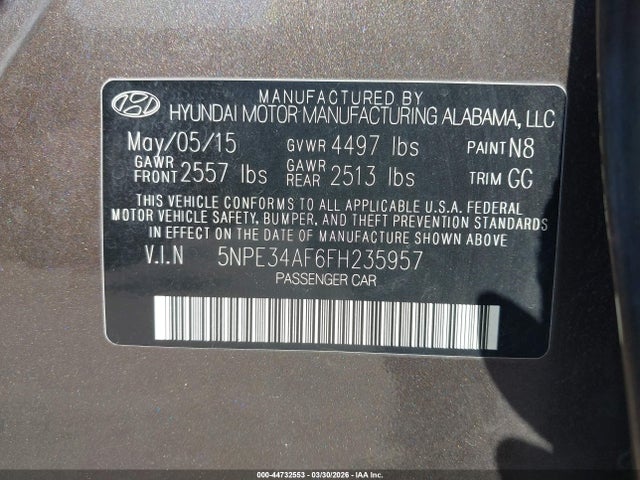 Продажа на аукционе авто 2015 Hyundai Sonata Sport, vin: 5NPE34AF6FH235957, номер лота: 44732553