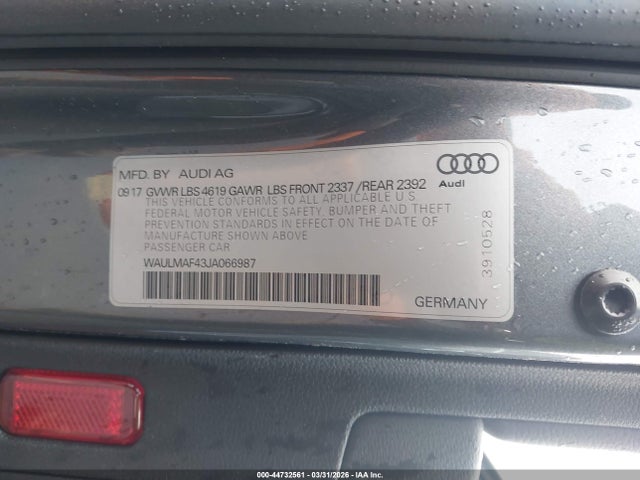 2018 Audi A4 2.0t Tech Ultra Premium/2.0t Ultra Premium მანქანა იყიდება აუქციონზე, vin: WAULMAF43JA066987, აუქციონის ნომერი: 44732561