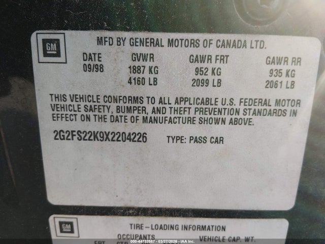 1999 PONTIAC FIREBIRD 2G2FS22K9X2204226 Photo 8