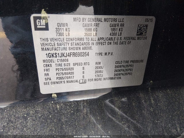 Продаж на аукціоні авто 2015 Gmc Yukon Xl 1500 Denali, vin: 1GKS1JKJ4FR690264, номер лоту: 44732589