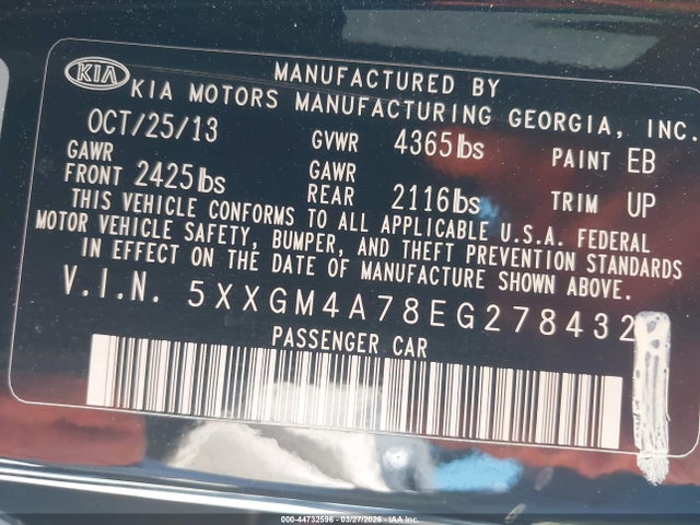 5XXGM4A78EG278432 KIA Optima Lx