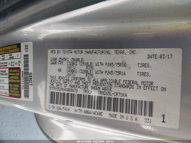 5TFRX5GNXHX088639 Toyota Tacoma Sr