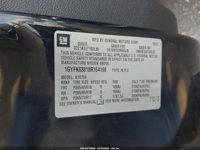 2008 CADILLAC ESCALADE 1GYFK63818R164190 Photo 8