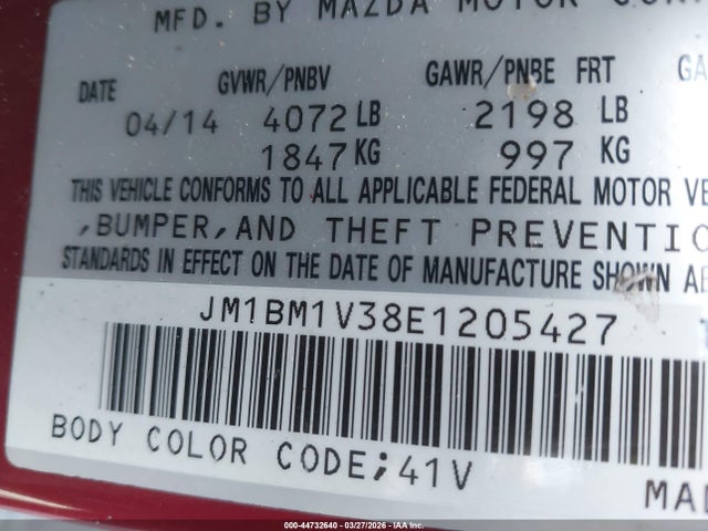 Продаж на аукціоні авто 2014 Mazda Mazda3 S Touring, vin: JM1BM1V38E1205427, номер лоту: 44732640