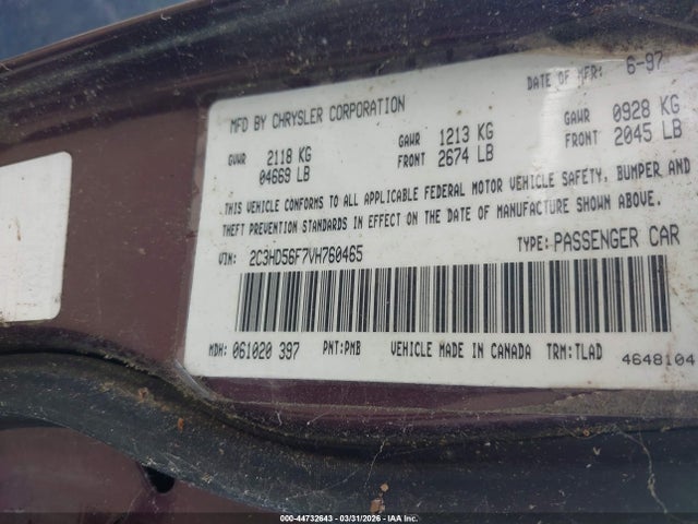Продаж на аукціоні авто 1997 Chrysler Concorde Lx, vin: 2C3HD56F7VH760465, номер лоту: 44732643