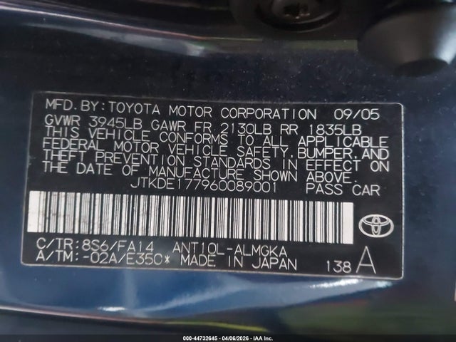 Aukcja sprzedaży 2006 Scion Tc, vin: JTKDE177960089001, numer aukcji: 44732645