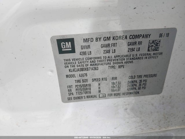 Aukcja sprzedaży 2019 Buick Encore Fwd Preferred, vin: KL4CJASBXKB714363, numer aukcji: 44732648