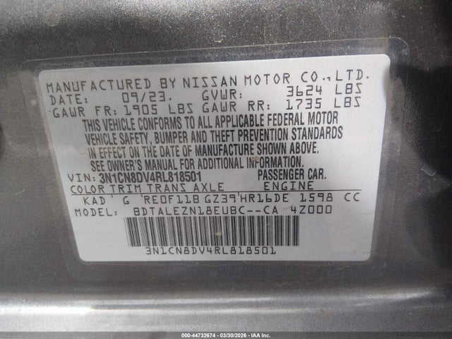 Aukcja sprzedaży 2024 Nissan Versa 1.6 S, vin: 3N1CN8DV4RL818501, numer aukcji: 44732674