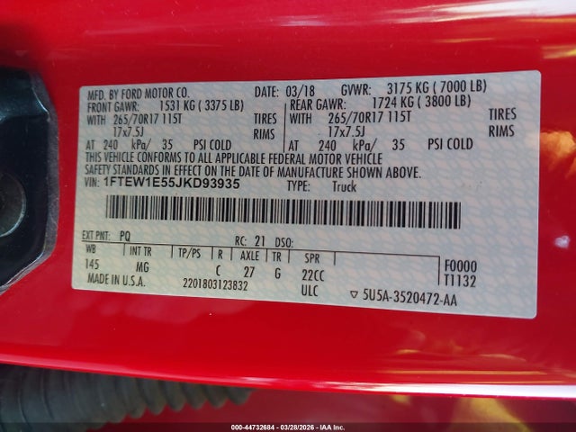 1FTEW1E55JKD93935 Ford F-150 Xlt
