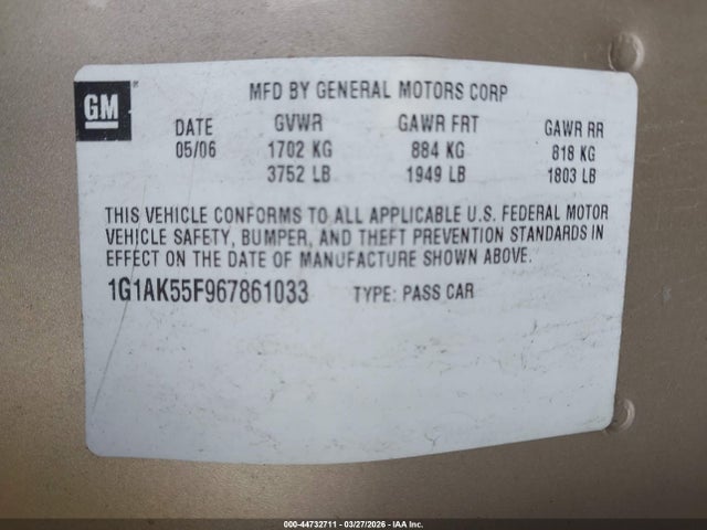 2006 CHEVROLET COBALT 1G1AK55F967861033 Photo 8