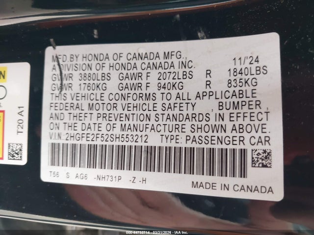2HGFE2F52SH553212 Honda Civic Sport