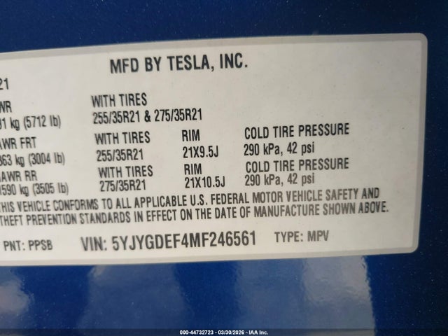 5YJYGDEF4MF246561 Tesla Model Y Performance Dual Motor All-wheel Drive