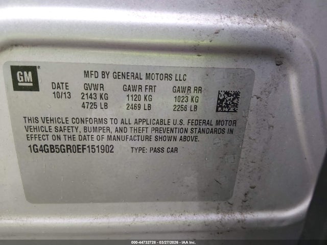 2014 Buick Lacrosse Leather Group მანქანა იყიდება აუქციონზე, vin: 1G4GB5GR0EF151902, აუქციონის ნომერი: 44732728