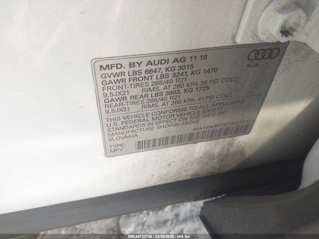 Aukcja sprzedaży 2019 Audi Q7 55 Premium, vin: WA1VAAF73KD021315, numer aukcji: 44732746