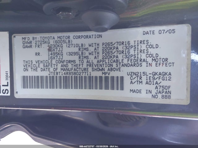 2005 TOYOTA 4RUNNER JTEBT14R858027711 Photo 8
