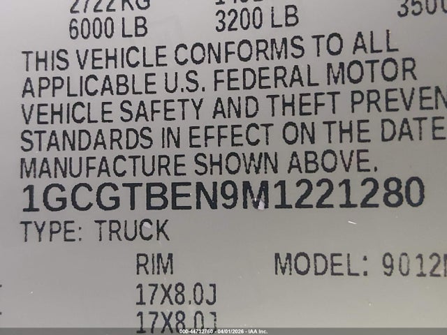 1GCGTBEN9M1221280 Chevrolet Colorado 4wd Short Box Wt