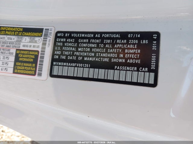 WVWBW8AH9FV001251 Volkswagen Eos Komfort Edition
