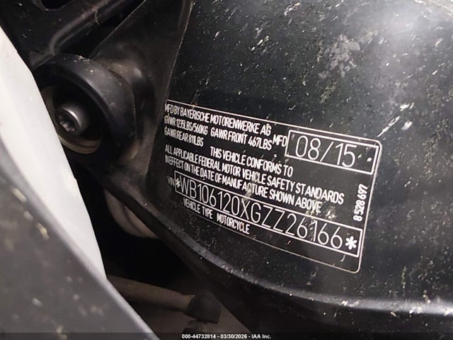 44732814 :رقم المزاد ، WB106120XGZZ26166 vin ، 2016 Bmw K1600 Gtl مزاد بيع